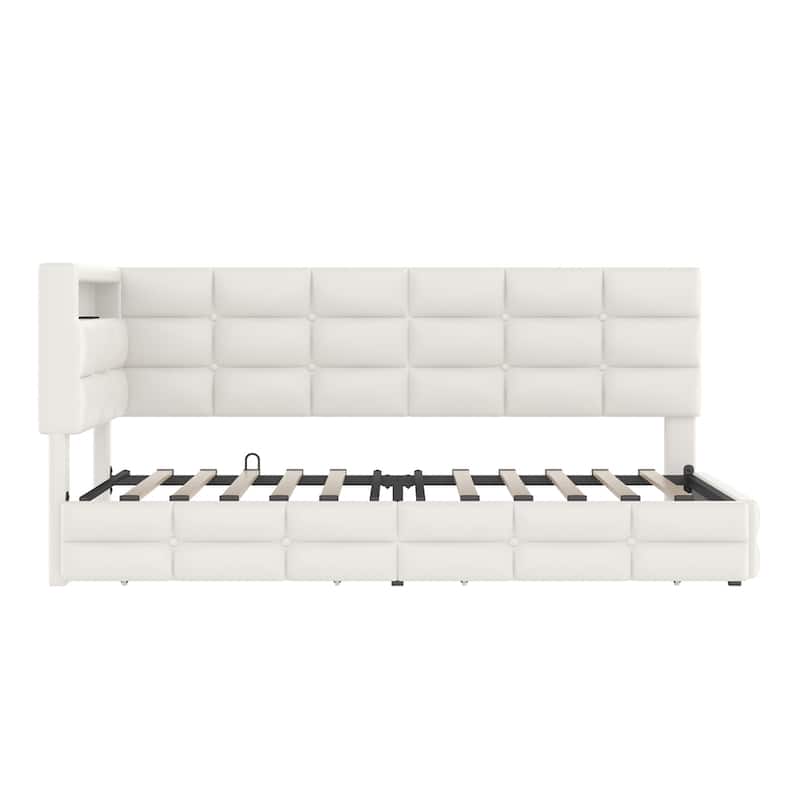 Upholstered Twin Size Daybed w/Storage 2 Drawers and Charging Station
