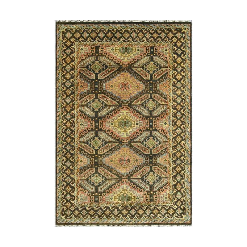 LoomBloom Gold Hand Knotted Transitional Oushak Wool Area Rug - 5' 6'' x 8' 8''