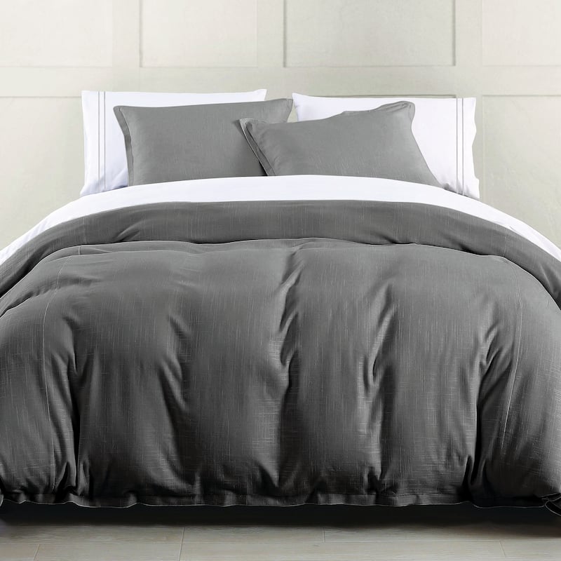 HiEnd Accents Hera Washed Linen Flange Comforter Set, 3PC - Slate - Queen