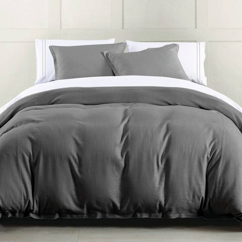 HiEnd Accents Hera Washed Linen Flange Duvet Cover Set, 3PC