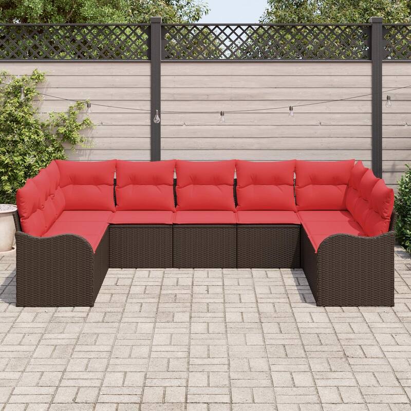 vidaXL 9/10 Garden Sofa Set with Cushions Black/Brown/Grey Poly Rattan - 113.8 x 69.9 x 27.2