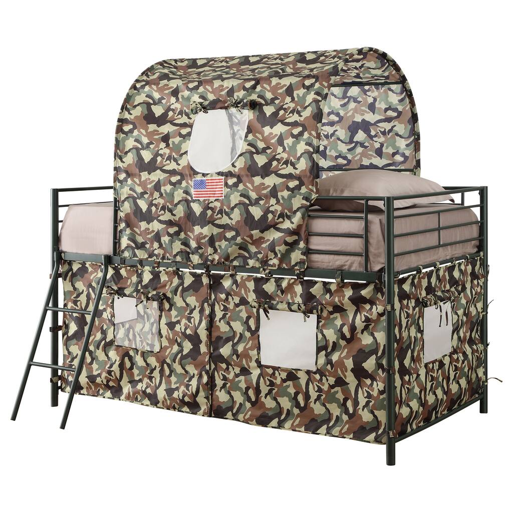 Camouflage Army Green Tent Loft Bed with Ladder