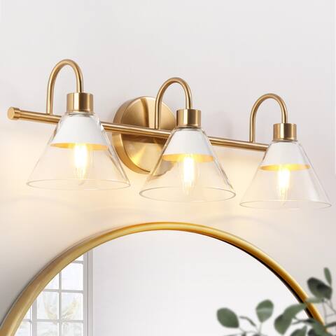 Seticy Modern Gold 3-Light Linear Glass White Bathroom Vanity Lights Dimmable - L 21"* W 7"* H 7"