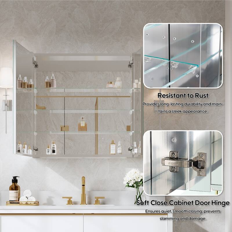 Recessed or Surface Wall Mount Bathroom Medicine Cabinet With Adjustable Glass Shelves