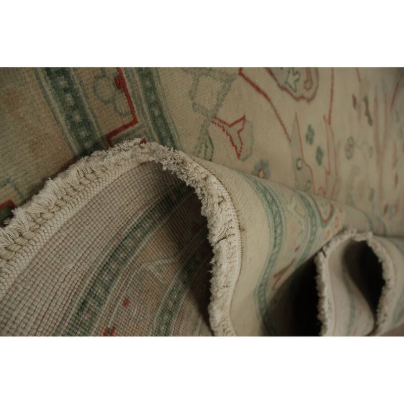 Hand Knotted Oriental 100% Wool Carpet Traditional Floral Beige & Ivories Ziegler Area Rug - 13' 7'' X 9' 9''
