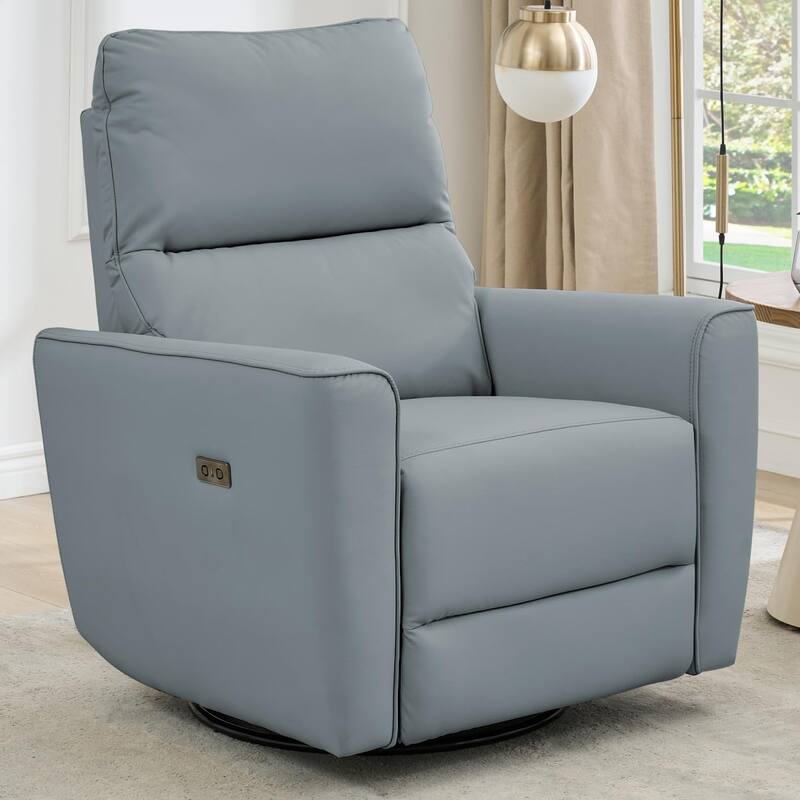 Power Recliner Chair Swivel Rocking Glider PU Leather Upholstered Glider Recliner Nursery Chair