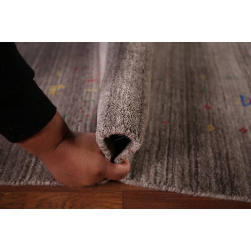 Striped Gabbeh Square Area Rug Hand-Knotted Wool Carpet - 8'1"x 8'0"