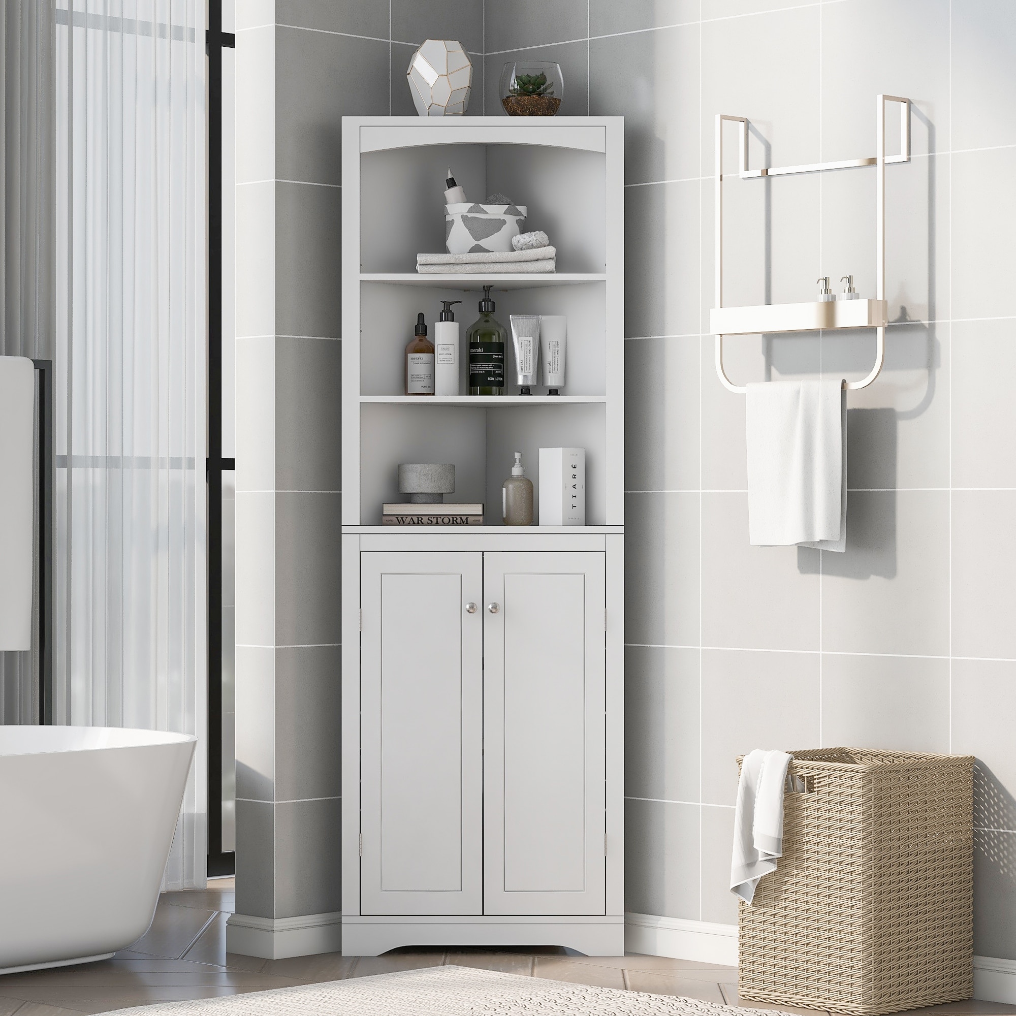 Tall Bathroom Corner Cabinet, Freestanding Storage Cabinet with Doors and  Adjustable Shelves - Bed Bath & Beyond - 37925886