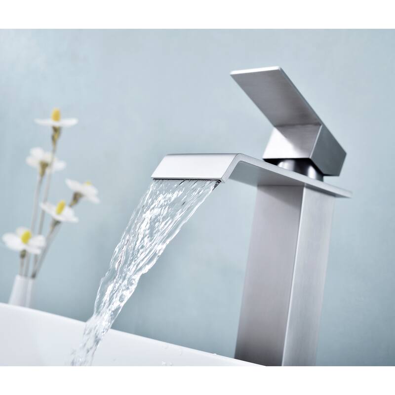 Modern Single Handle Sink Vanity Bathroom Faucet with Waterfall Spout, Anti Corrosion, Anti Rust, Easy Clean