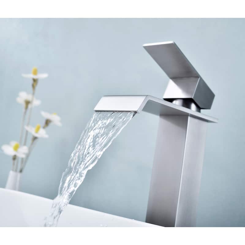 Waterfall Bathroom Sink Single Handle Faucet with Pop Up Drain, No Overflow, Corrosion and Rust Resistant