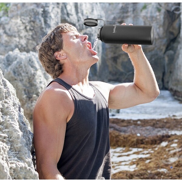 Ivation Flask Insulated Stainless Steel Water Bottle with Wide Mouth and 40-Ounce Capacity – Lightweight and BPA Free (Gray)