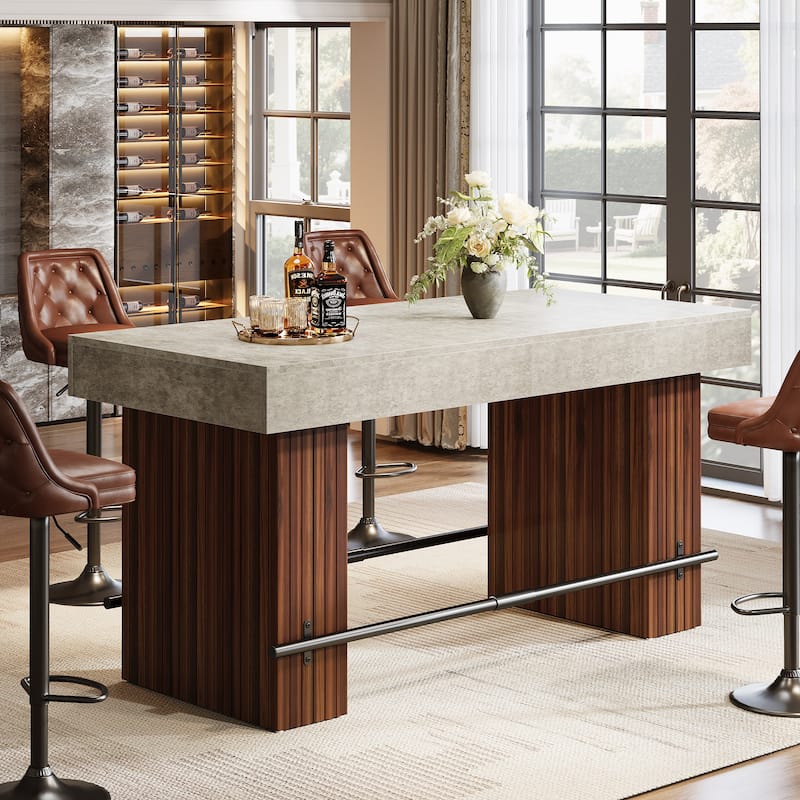 63-Inch Bar Table with Footrest, Bar Height Dining Table with Spacious Top, Industrial Style - 31.5" D x 62.99" W x 35.43" H