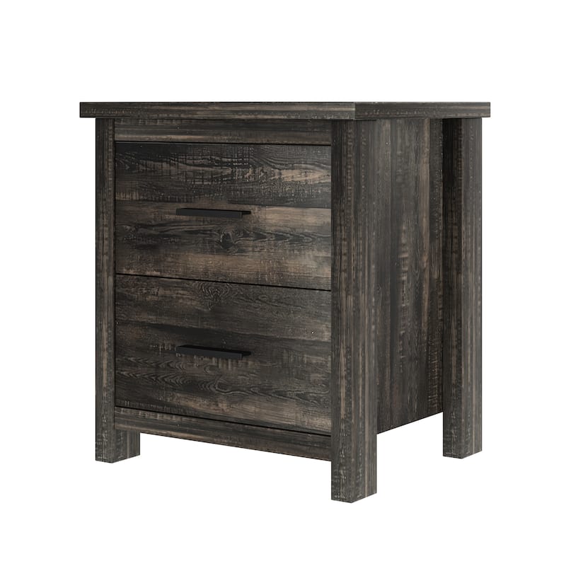 Roomfitters 4-Piece Bedroom Set, Wooden Queen Size Bed with Storage Headboard and Charging Station