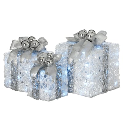 National Tree Company Pre-Lit Decorated White Gift Box Assortment - 12 in