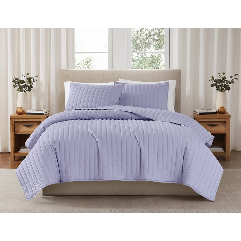Brooklyn Loom Solid Cotton Percale Quilt Set - Twin - Twin XL - Lavender - 2 Piece