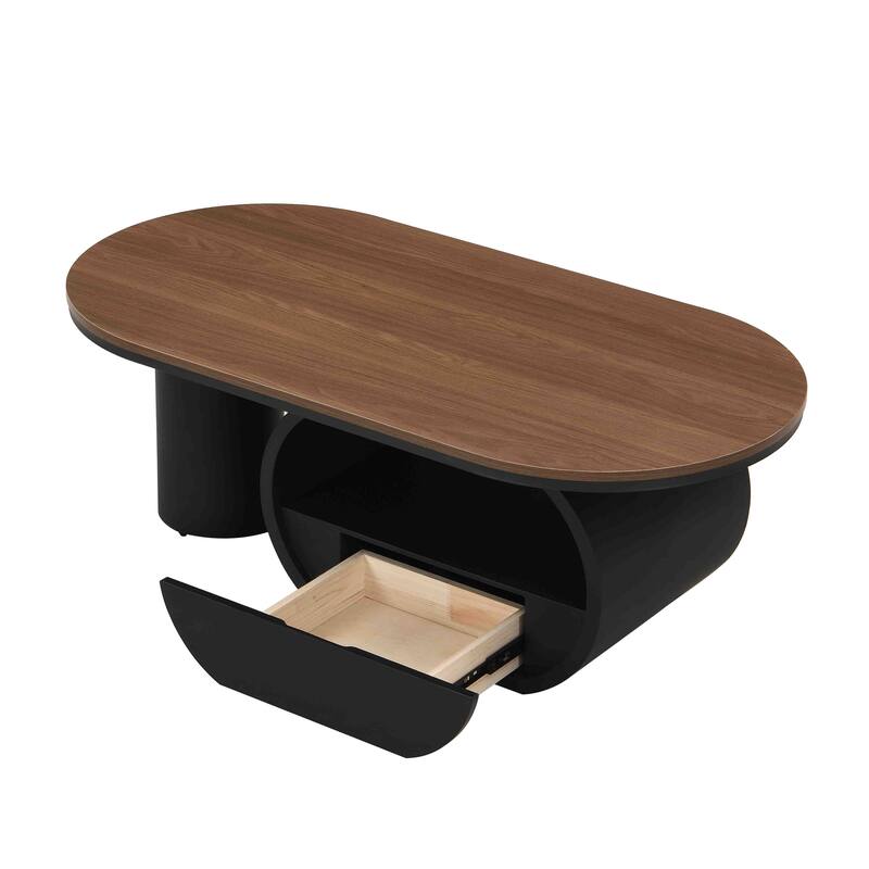 47'' Living Room Oval Shaped Coffee Table with Storage Drawer
