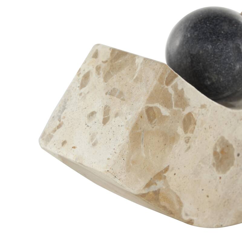 Marble Arched Curved Bookends with Black Orbs - Set of 2 Brown - Roche River Decor