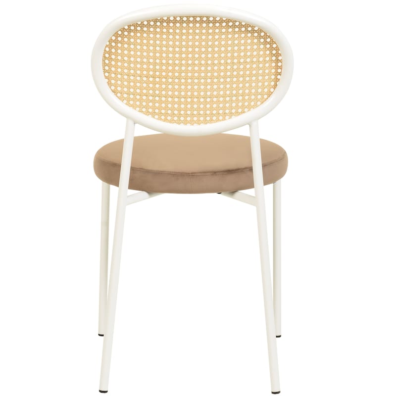 LeisureMod Euston Modern Dining Chair with Upholstered Velvet Seat - Wicker Back and White Stainless Steel Legs Accent Chair