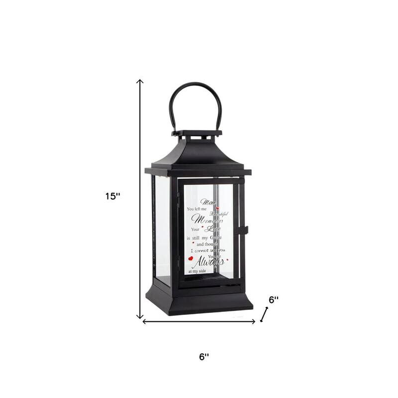 15" Black And Clear Glass And Metal Memorial Remembrance Lantern Candle Holder