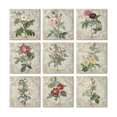 Stupell Parisian Spring Florals Regal Patterned Background 9 Piece Canvas Wall Art Set Design By Ziwei Li