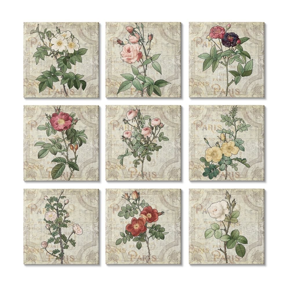 Stupell Parisian Spring Florals Regal Patterned Background 9 Piece Canvas Wall Art Set Design By Ziwei Li