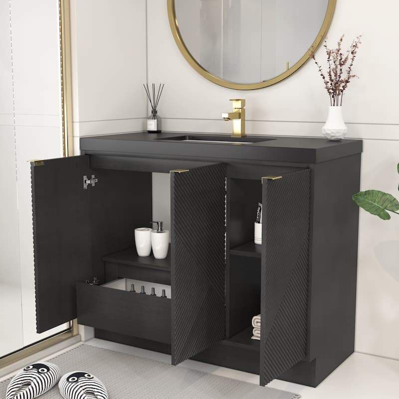 Milano 42" Freestanding (L) Bathroom Vanity with Black Acrylic Sink