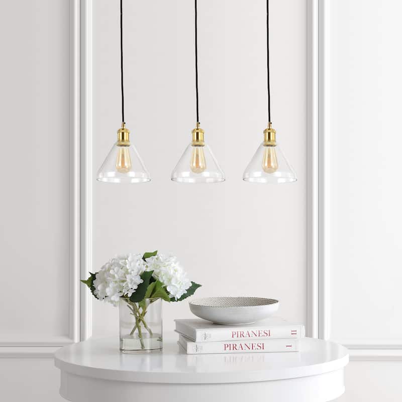 Kiawah Island 30.5" 3-Light Metal/Glass Contemporary Modern LED Pendant, Brass Gold/Black by JONATHAN Y