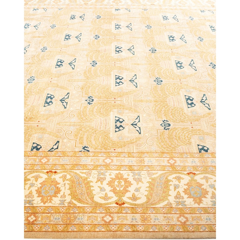 Overton Hand Knotted Wool Vintage Inspired Traditional Mogul Yellow Area Rug - 9' 1" x 12' 5"