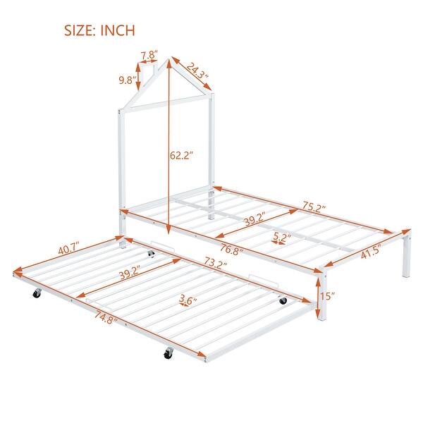 dimension image slide 0 of 2, House-Shaped Twin Metal Bed with Trundle, Great for Sleepovers