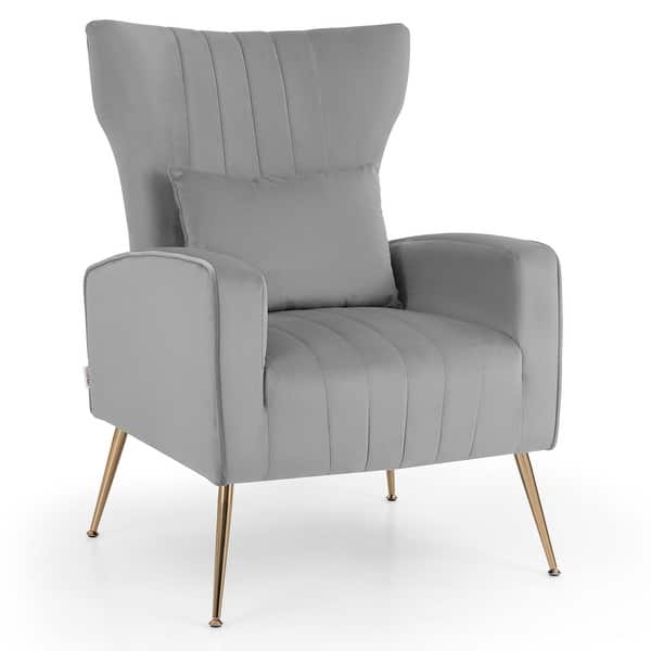 slide 2 of 32, Costway Velvet Upholstered Wingback Chair with Lumbar Pillow & Golden - See Details Grey