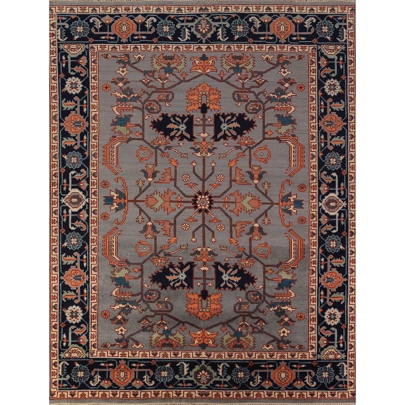 Gray Blue Geometric Kazak Indian Area Rug Handmade Wool Carpet - 7'10"x 9'11"