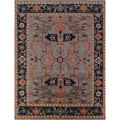 Gray Blue Geometric Kazak Indian Area Rug Handmade Wool Carpet - 7'10"x 9'11"