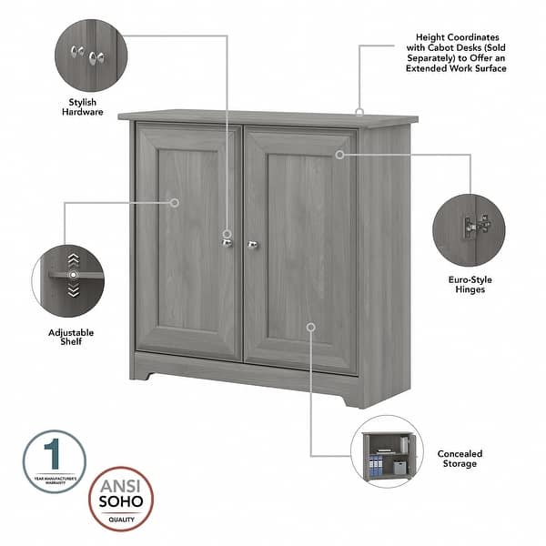 dimension image slide 5 of 9, Bush Furniture Cabot Small Storage Cabinet with Doors - 31.38"L x 12.40"W x 29.96"H