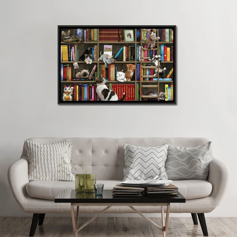 iCanvas "Library Kitties" by Giordano Studios Framed Canvas Print