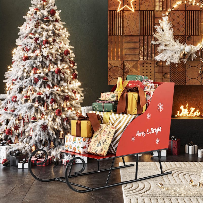 Costway Metal Christmas Santa Sleigh Basket Festive Decorative Sleigh - as pic shows - See Details