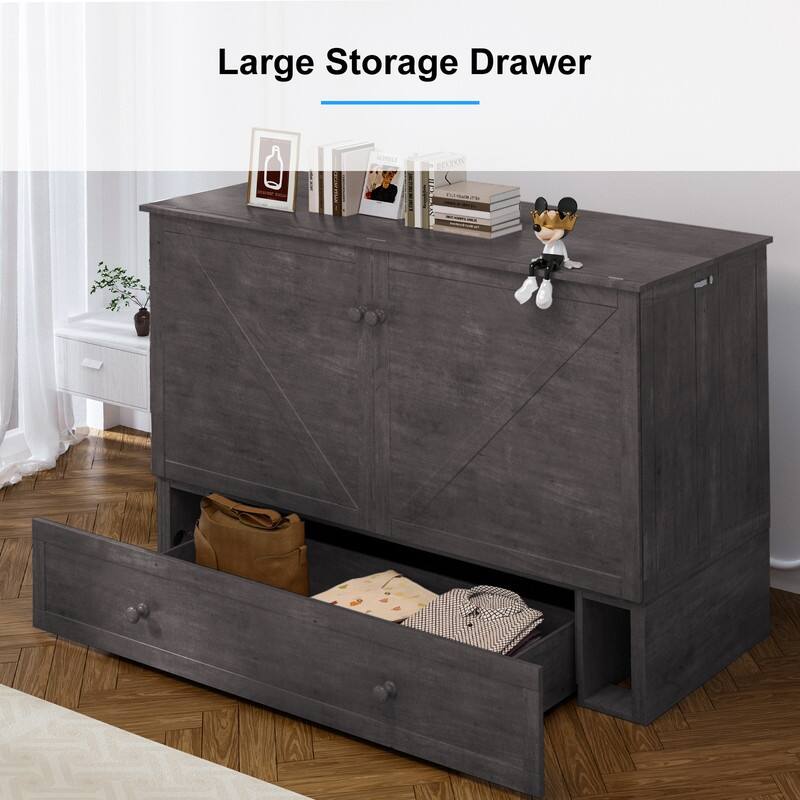 Mixoy Murphy Bed,Cabinet Chest Bed with Charging Station&Storage