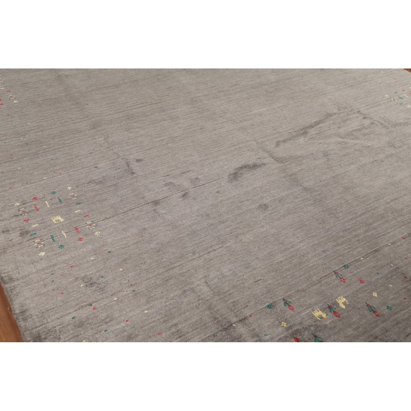 Gabbeh Oriental Area Rug Handmade Gray Wool Carpet - 7'9"x 9'9"