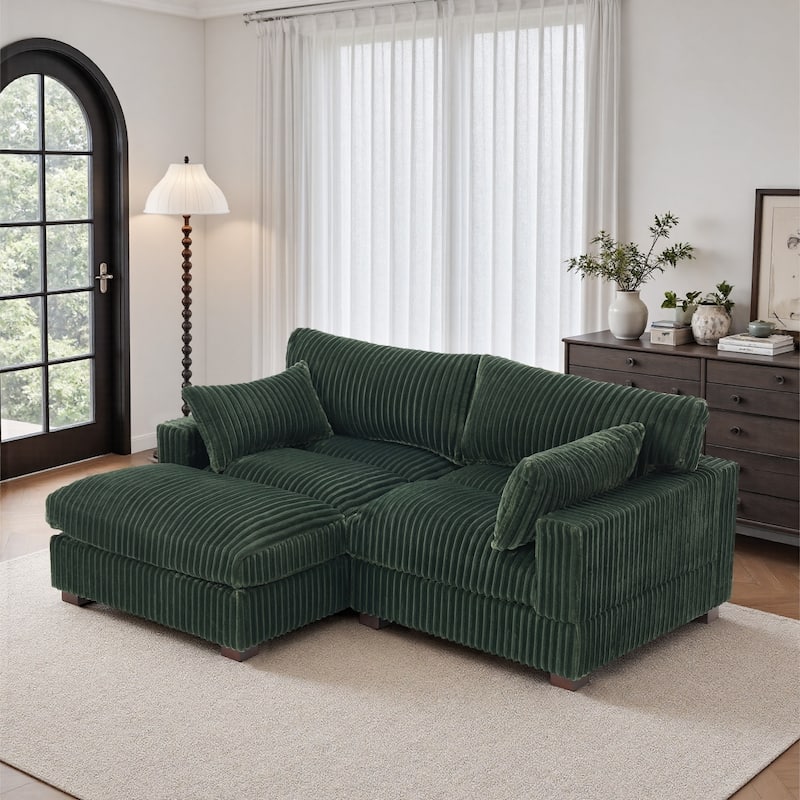 Oversized Plush Modular Sectional Sofa Set L Shaped Couch - 2-piece/Green - Left Facing