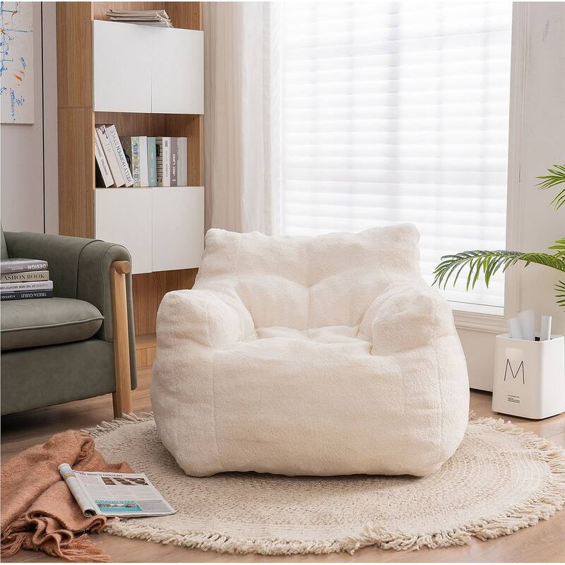 Soft Teddy Cloth Bean Bag Chair Tufted Foam Filling