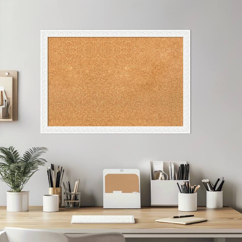 Bethany White Wood Framed Cork Board - Bulletin Board, Organization Board, Pin Board
