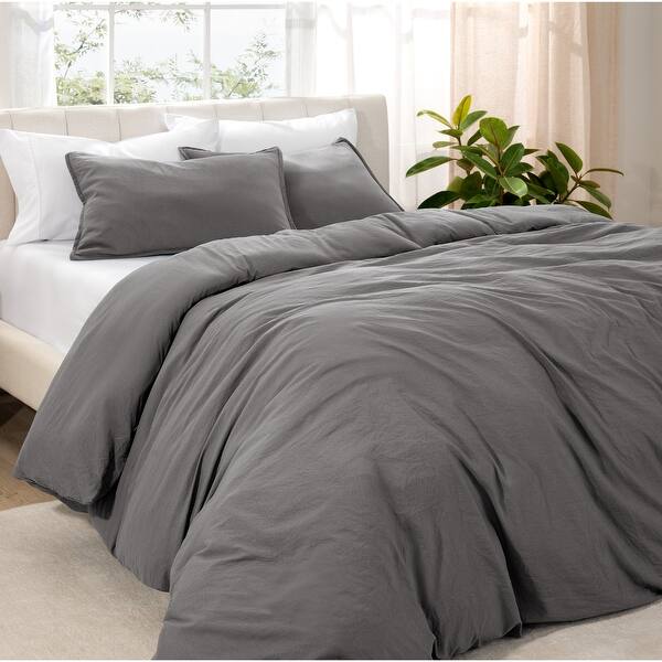 Bare Home Premium Washed Microfiber Duvet Cover and Sham Set - Grey - Oversized King