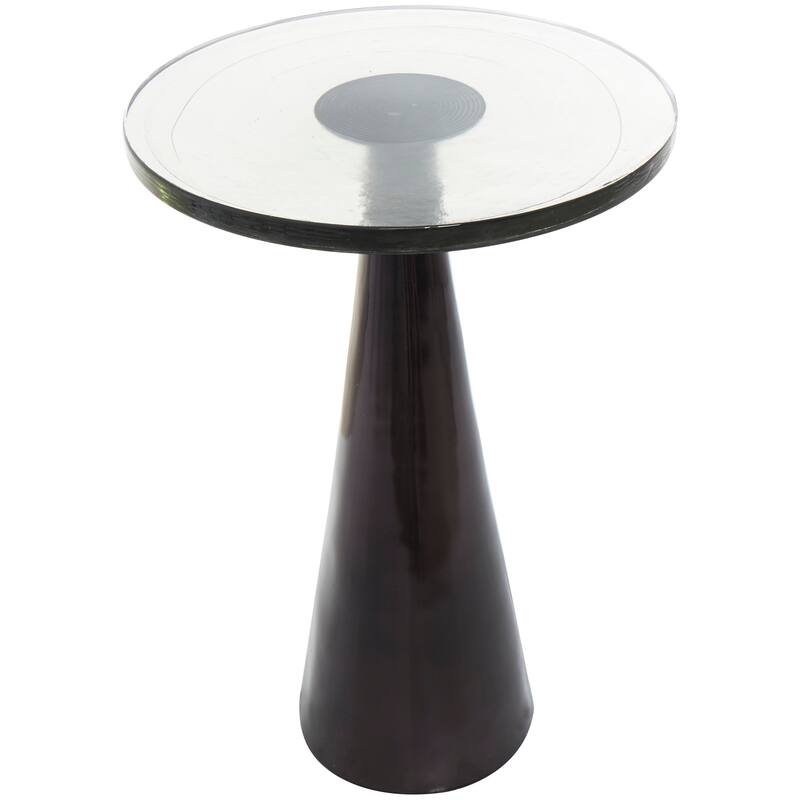 Gold or Black Aluminum Cone Geometric Accent Table with Textured Glass Tabletop