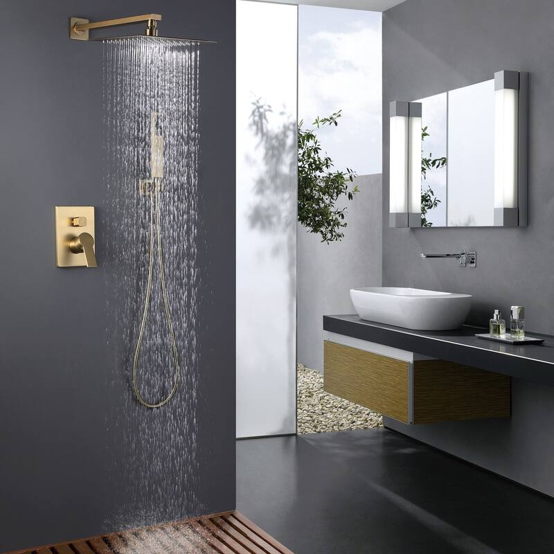 Brushed Gold Square Double Handle Bathroom Shower Set with Balance Valve