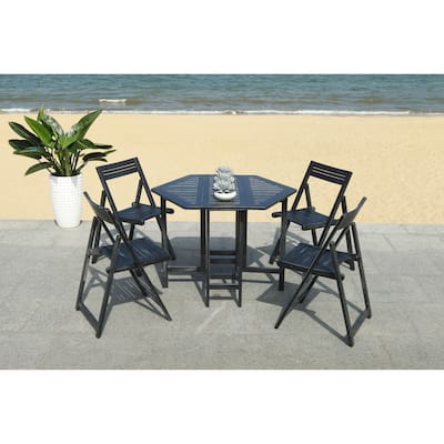 SAFAVIEH Outdoor Living Kerman Table And 4 Chairs - Black - Chair: 18.7" x 20.9" x 32.3"