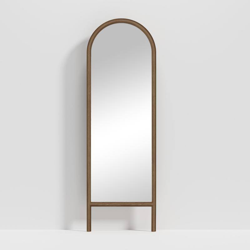 Ladder-Style Arched Solid Wood Framed Full Length Leaning Mirror
