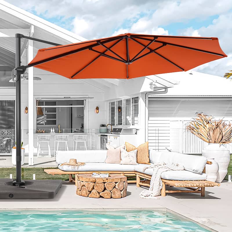 BONOSUKI Outdoor 11Ft UV Protection Patio Cantilever Umbrella w/Base - Red