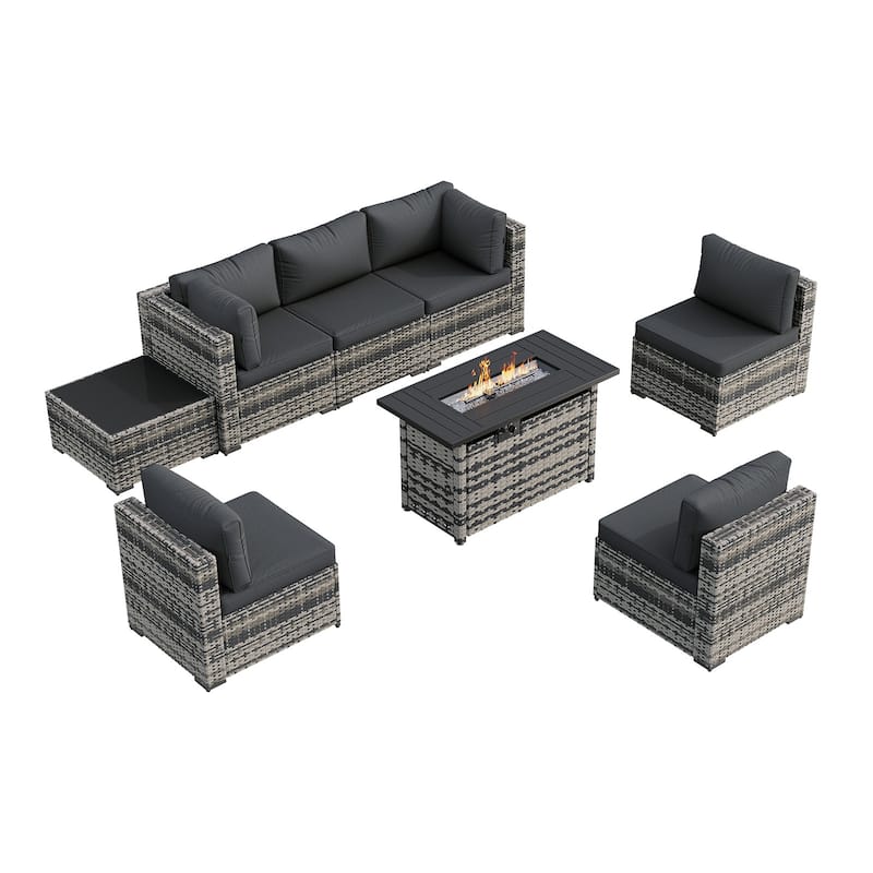 AOXUN Wicker Rattan Outdoor Sectional Sofa Set with Coffee Table
