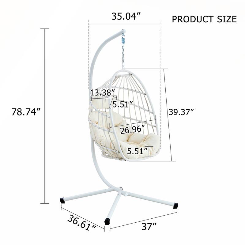 Heavy-Duty Iron Hanging Chair with Wicker Weave for Indoor/Outdoor Comfort
