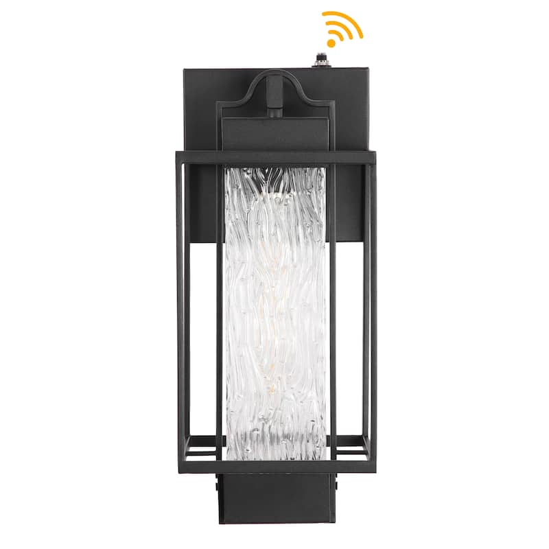 Matte Black 1-Light Glass Outdoor Wall Sconce Light Dusk to Dawn