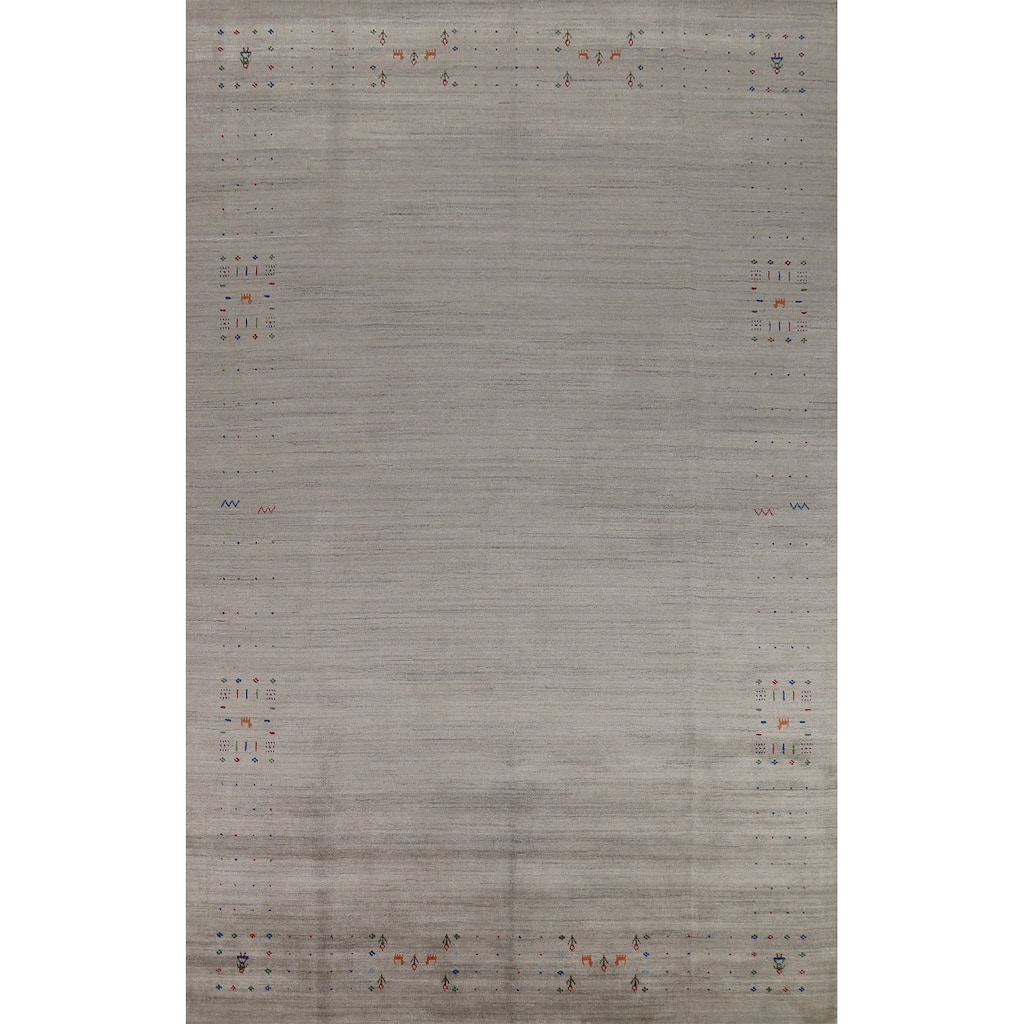 Tribal Gray Gabbeh Area Rug Handmade Wool Carpet - 7'11" x 12'1"